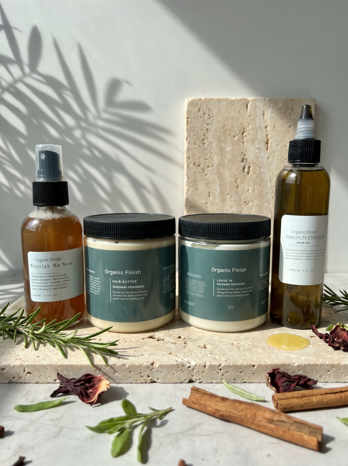 Organic Finish Complete LCO Kit: Nourish Me Now spray, Leave-In, Fenugreek Hair Butter and Maximum Strength Hair Oil
